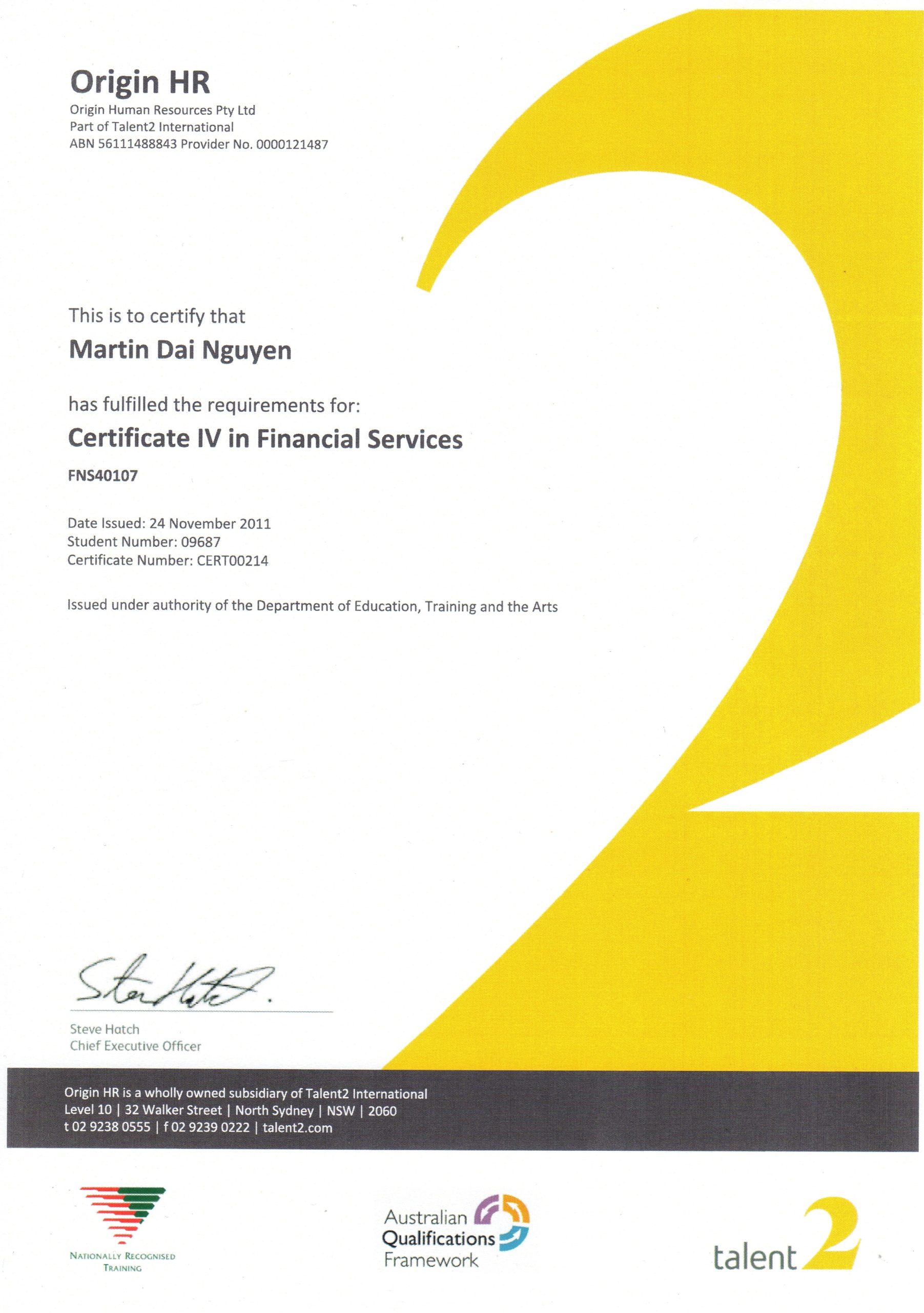 Certificate IV in Financial Services (FNS40107)