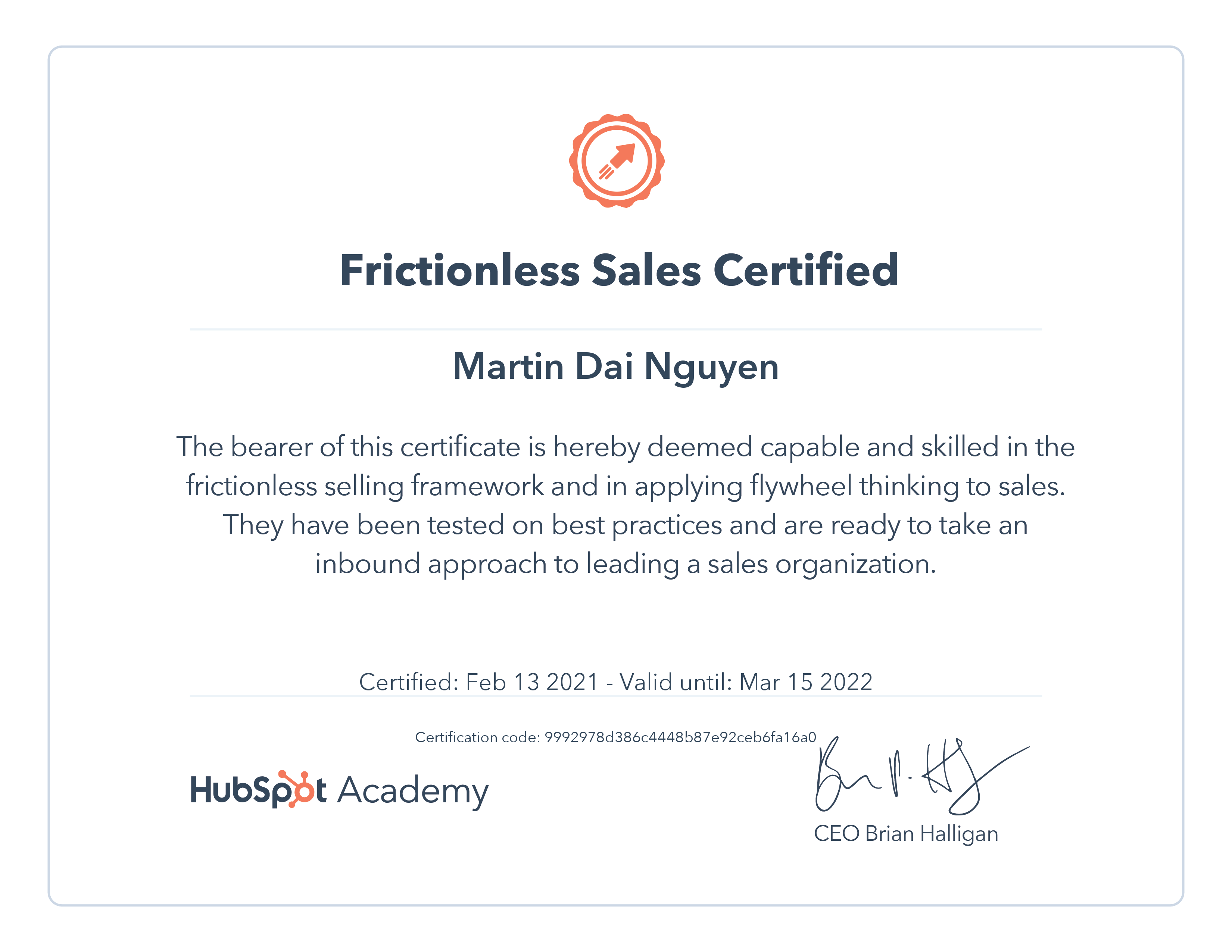 Frictionless Sales Certificate