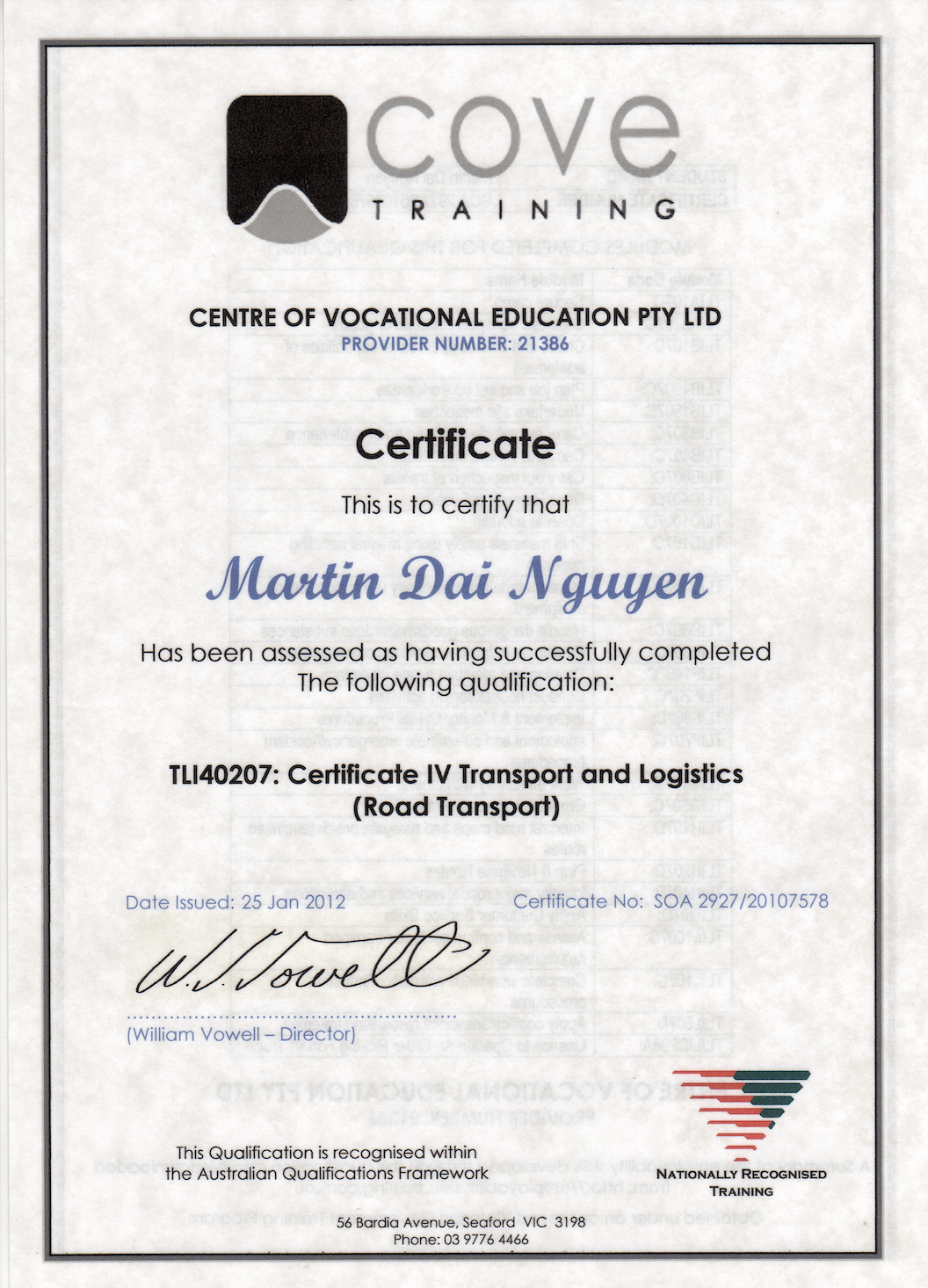 Certificate IV in Transport and Logistics (Road Transport) (TLI40207)