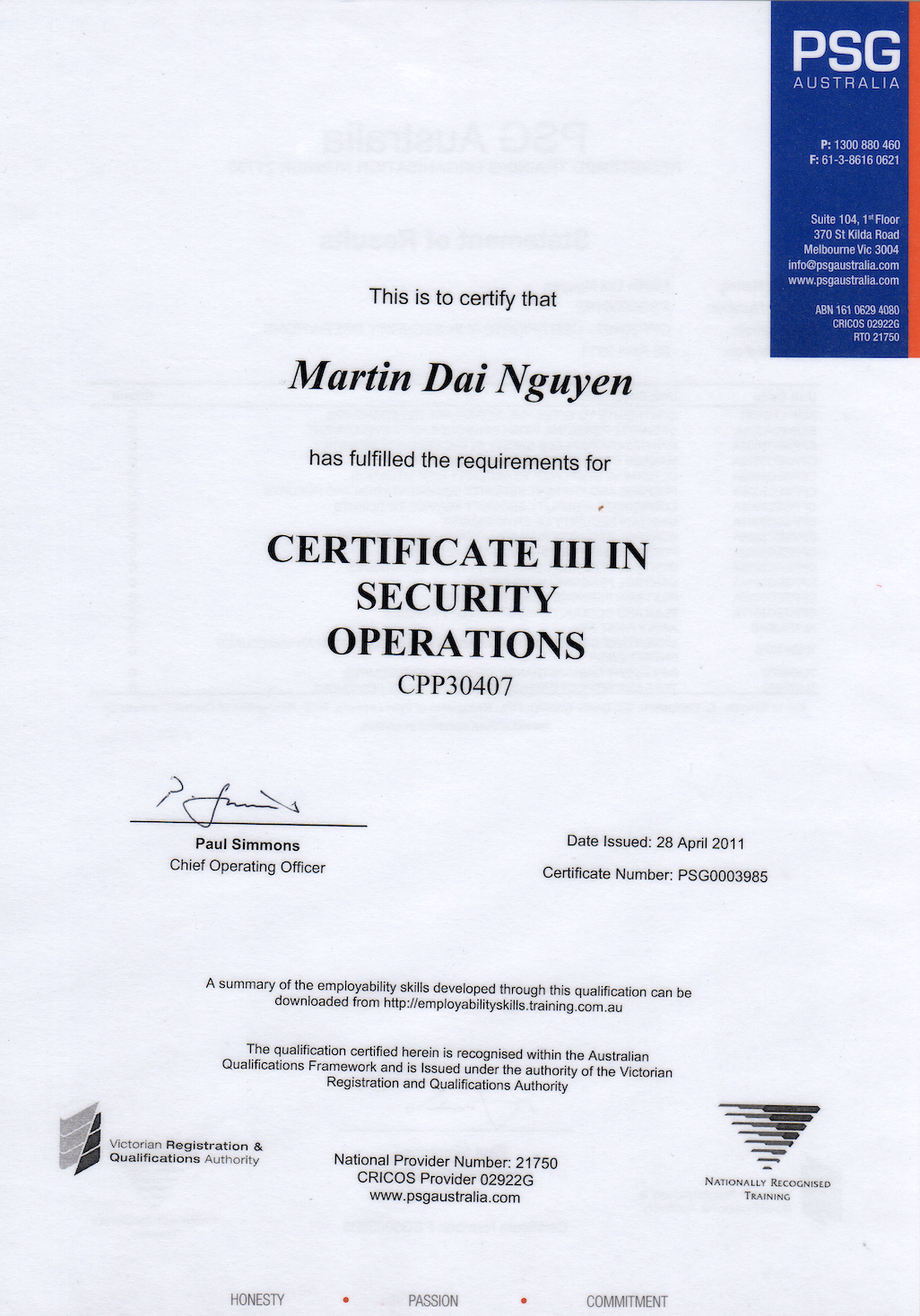 Certificate III in Security Operations (CPP30407)