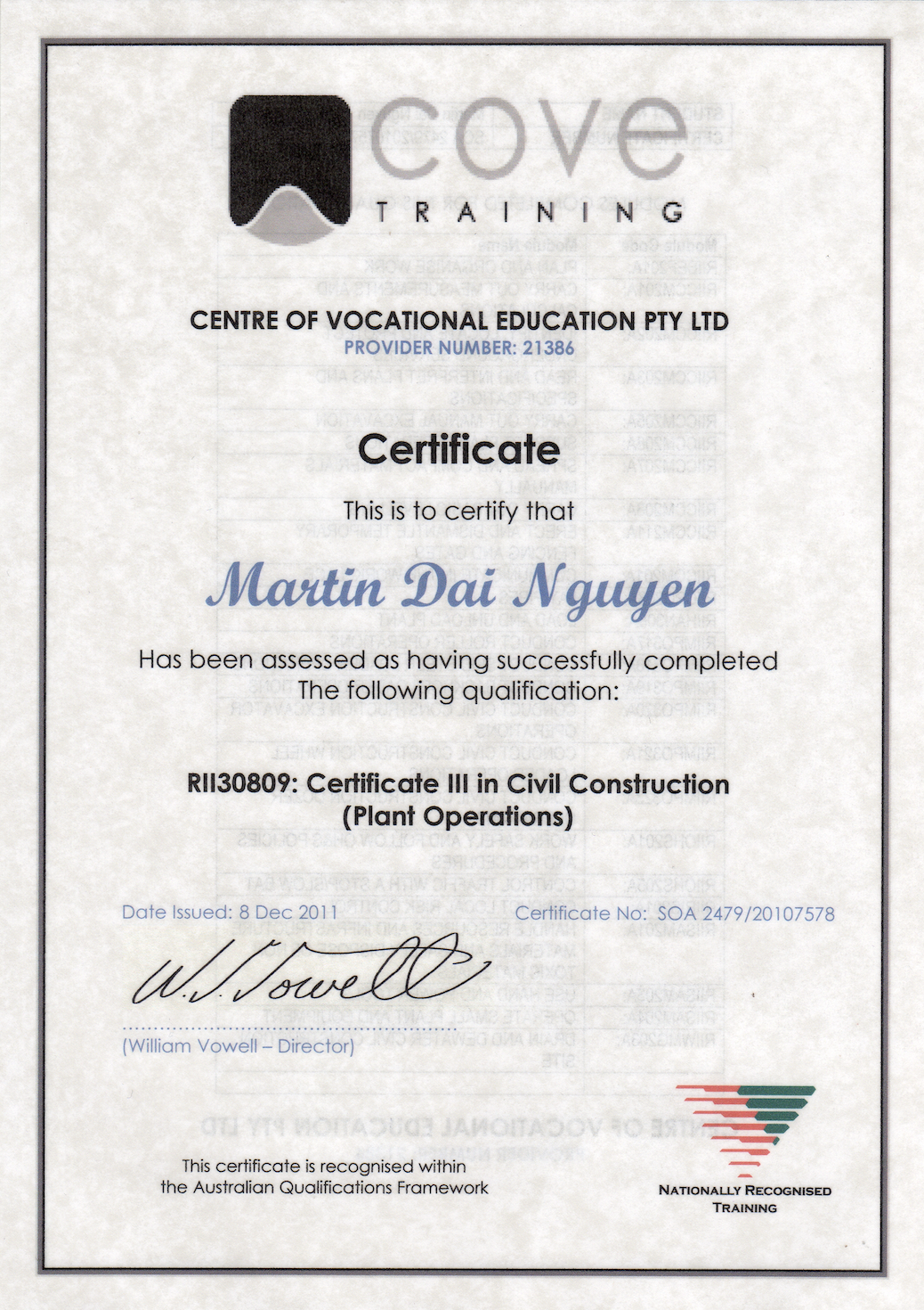 Certificate III in Civil Construction (Plant Operations) (RII30809)