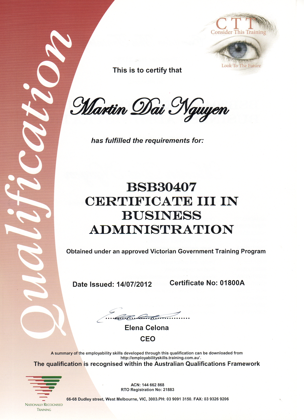 Certificate III in Business Administration (BSB30407)