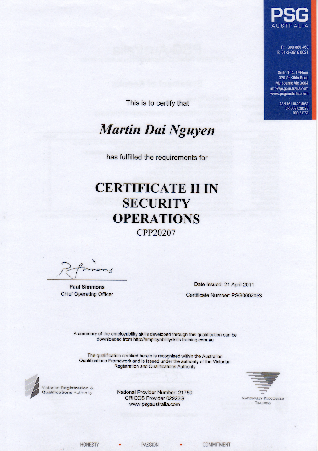 Certificate II in Secruity Operations (CPP20207)