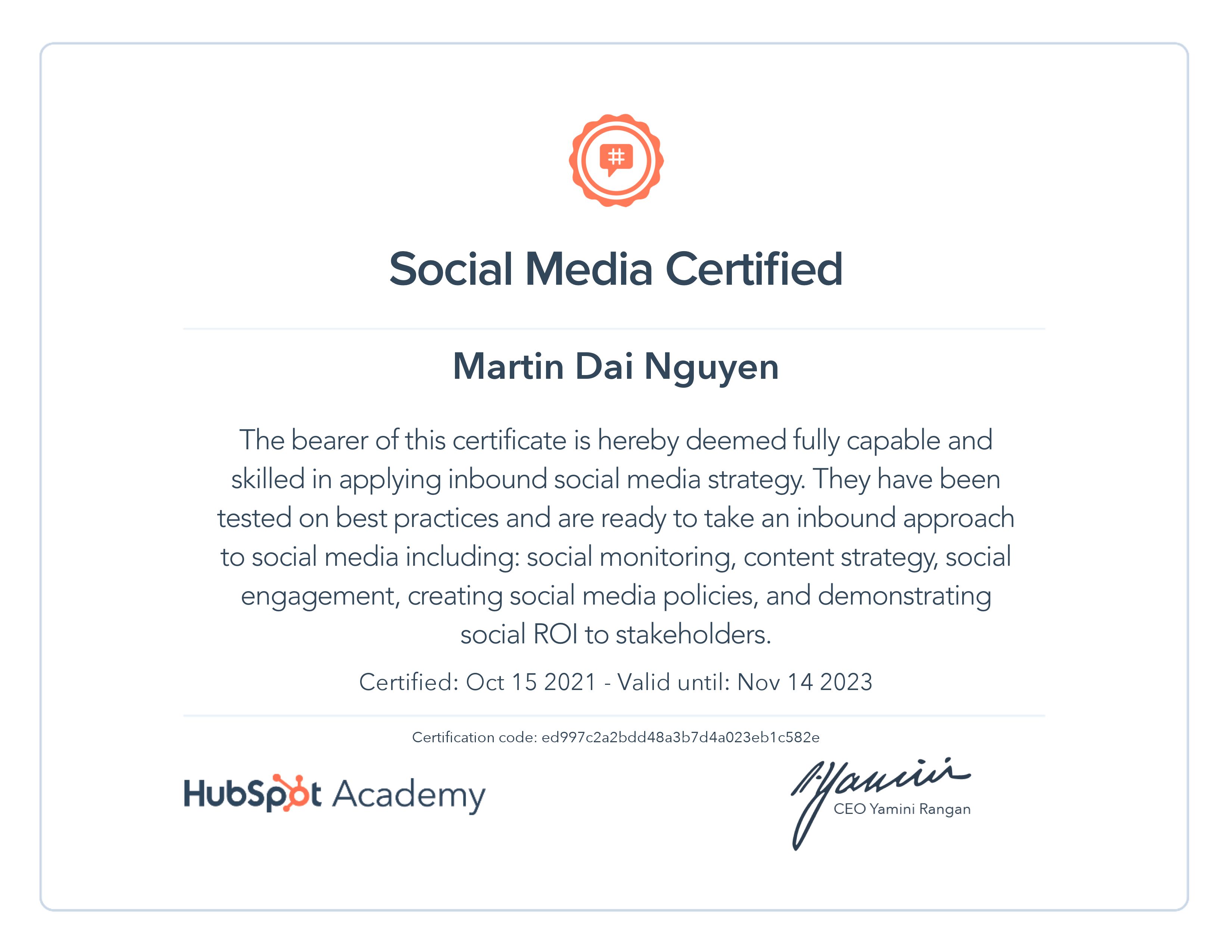 HubSpot's Social Media Marketing Certification